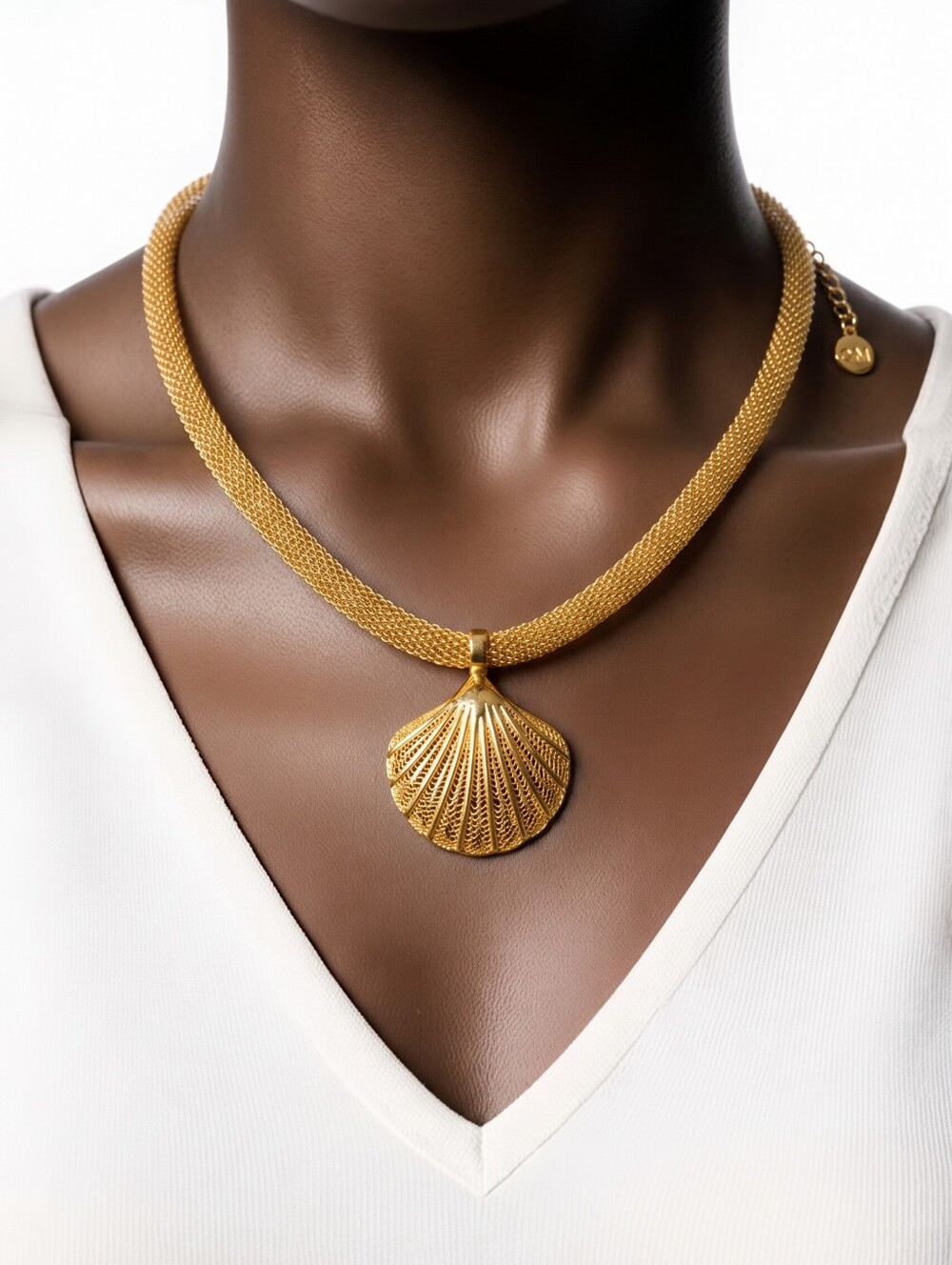 Mayamar Gold Mesh Shell Pendant Necklace & Gift Bag